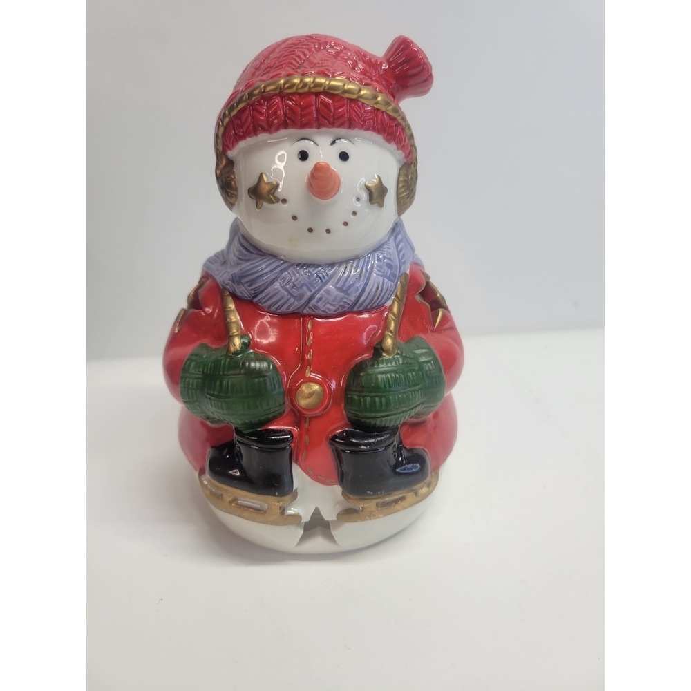 Adorable Ceramic Snowman Skating Lantern Holder Christmas Decor